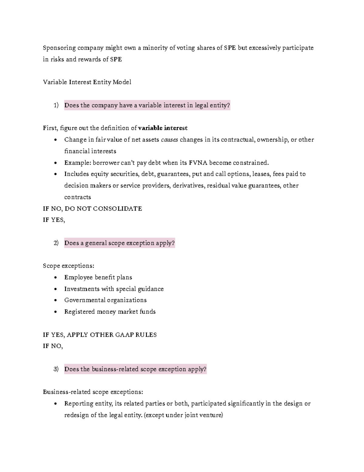 Ch. 6 Consolidation of Variable Interest Entity - Sponsoring company ...