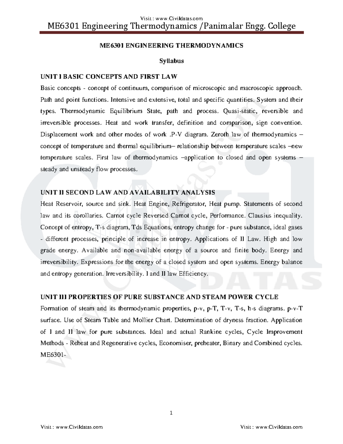 ETD - BY Civildatas - Lecture note - ME6301 Engineering Thermodynamics ...
