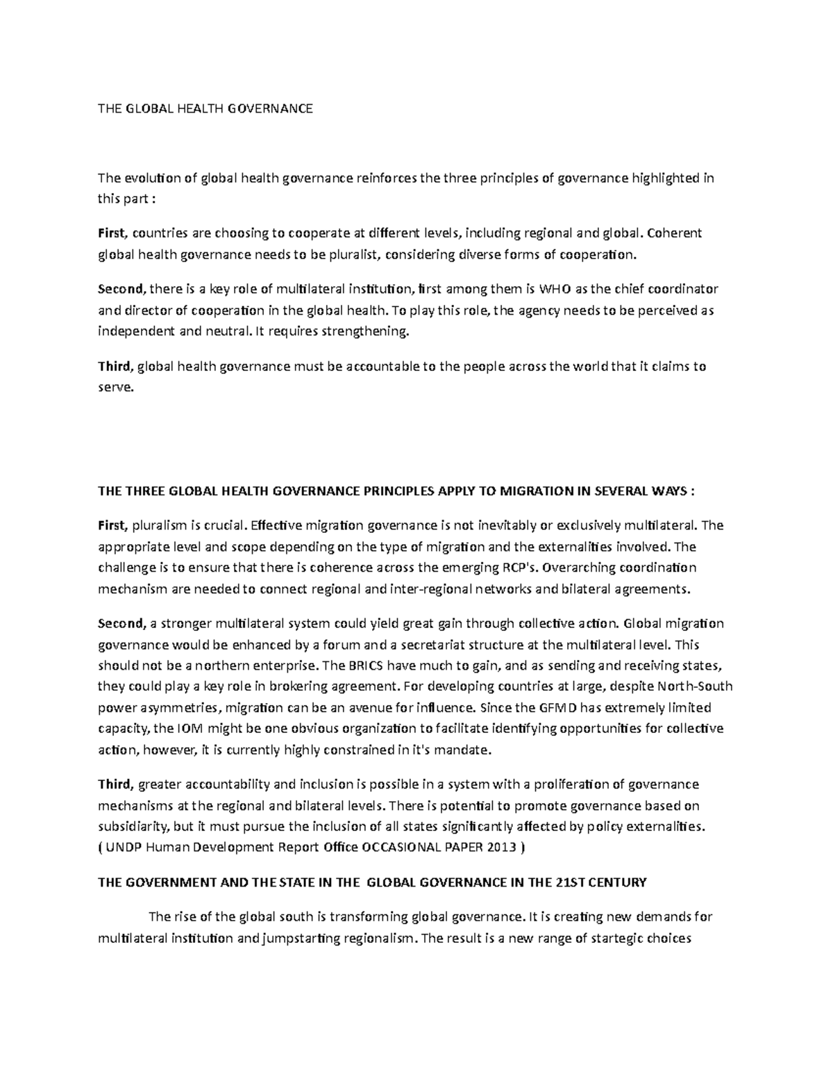 The Global Health - THE GLOBAL HEALTH GOVERNANCE The evolution of ...