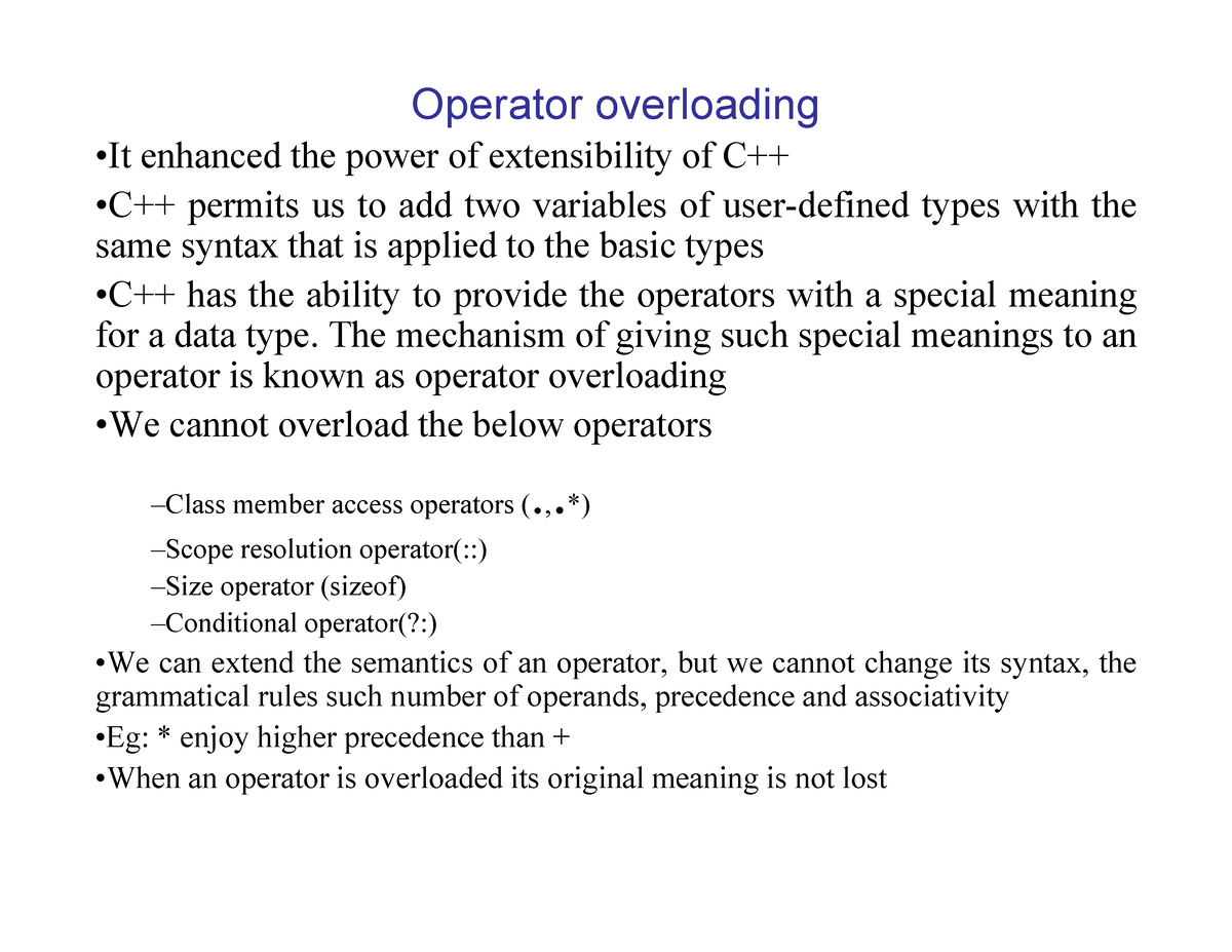 C++ Operator Overloading, ICT