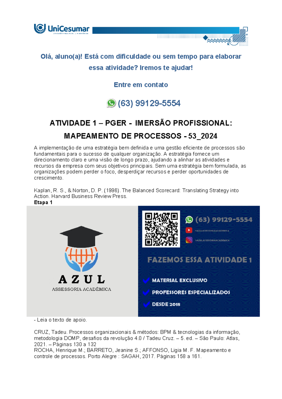 ATIVIDADE 1 - PGER - IMERSÃO PROFISSIONAL: MAPEAMENTO DE PROCESSOS - 53 ...