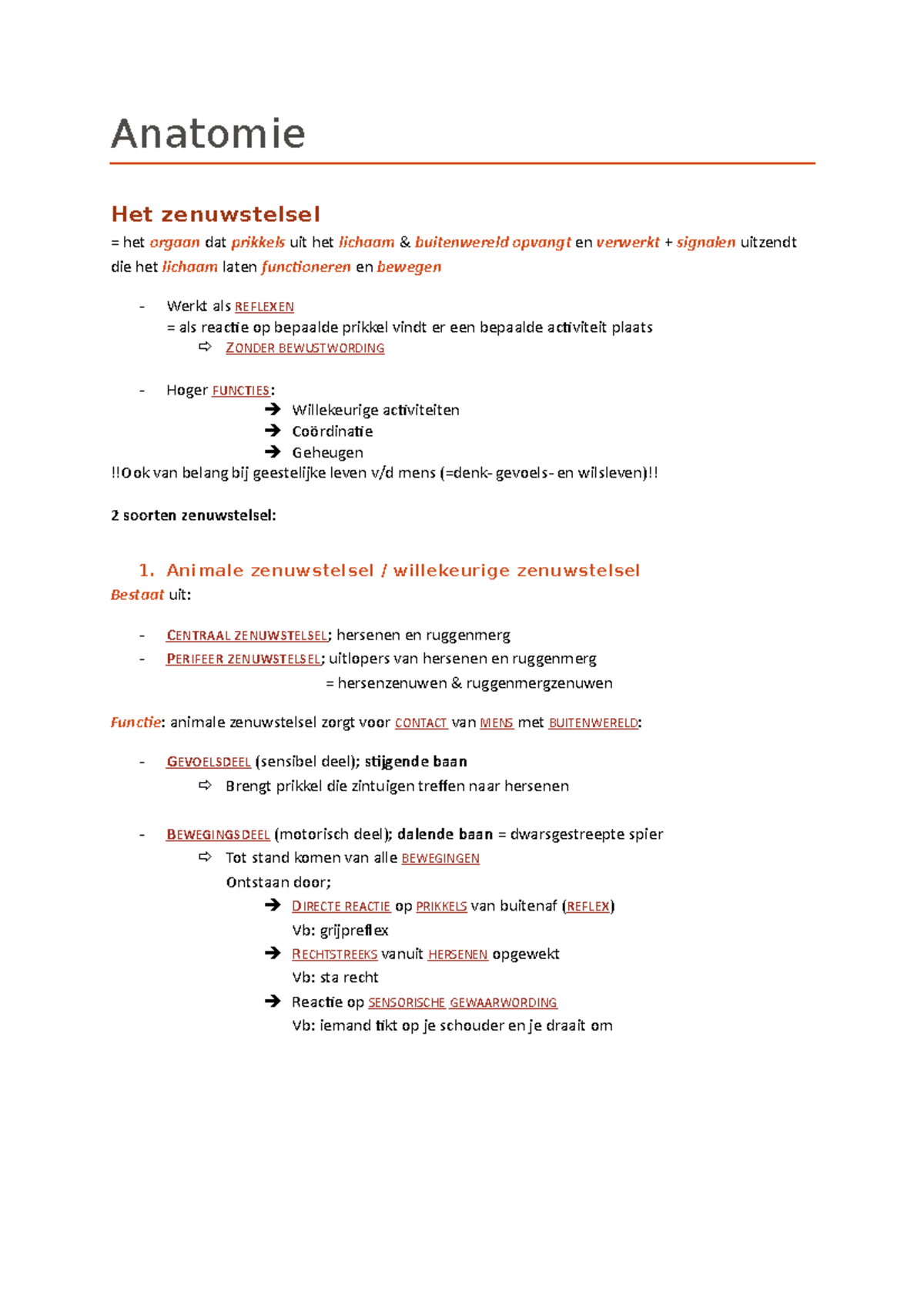 Anatomie Zenuwstelsel Pagina 1 Tot 19 - Anatomie Het Zenuwstelsel = Het ...