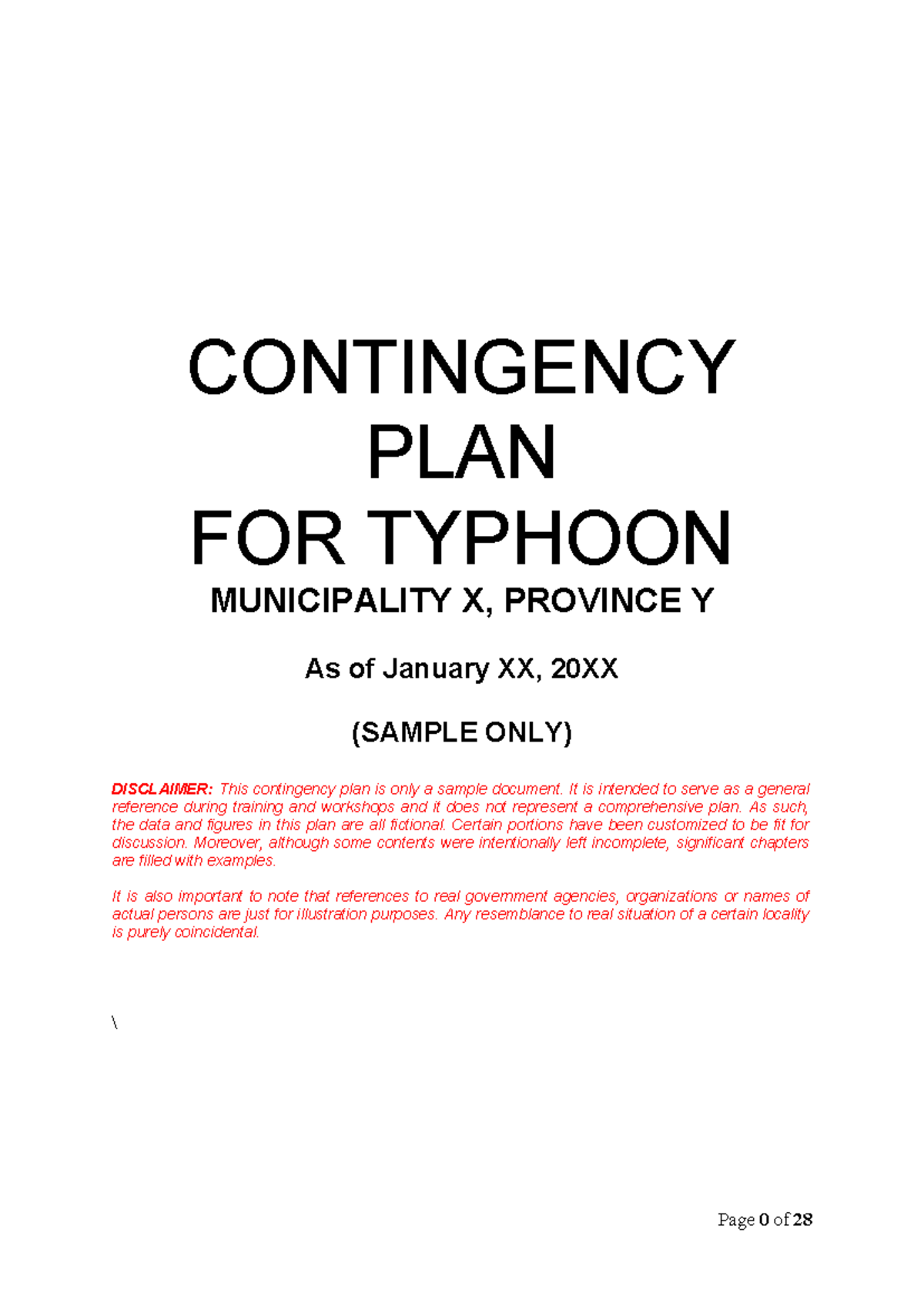 Sample Contingency Plan Contingency Plan For Typhoon Municipality X Province Y As Of January 6367