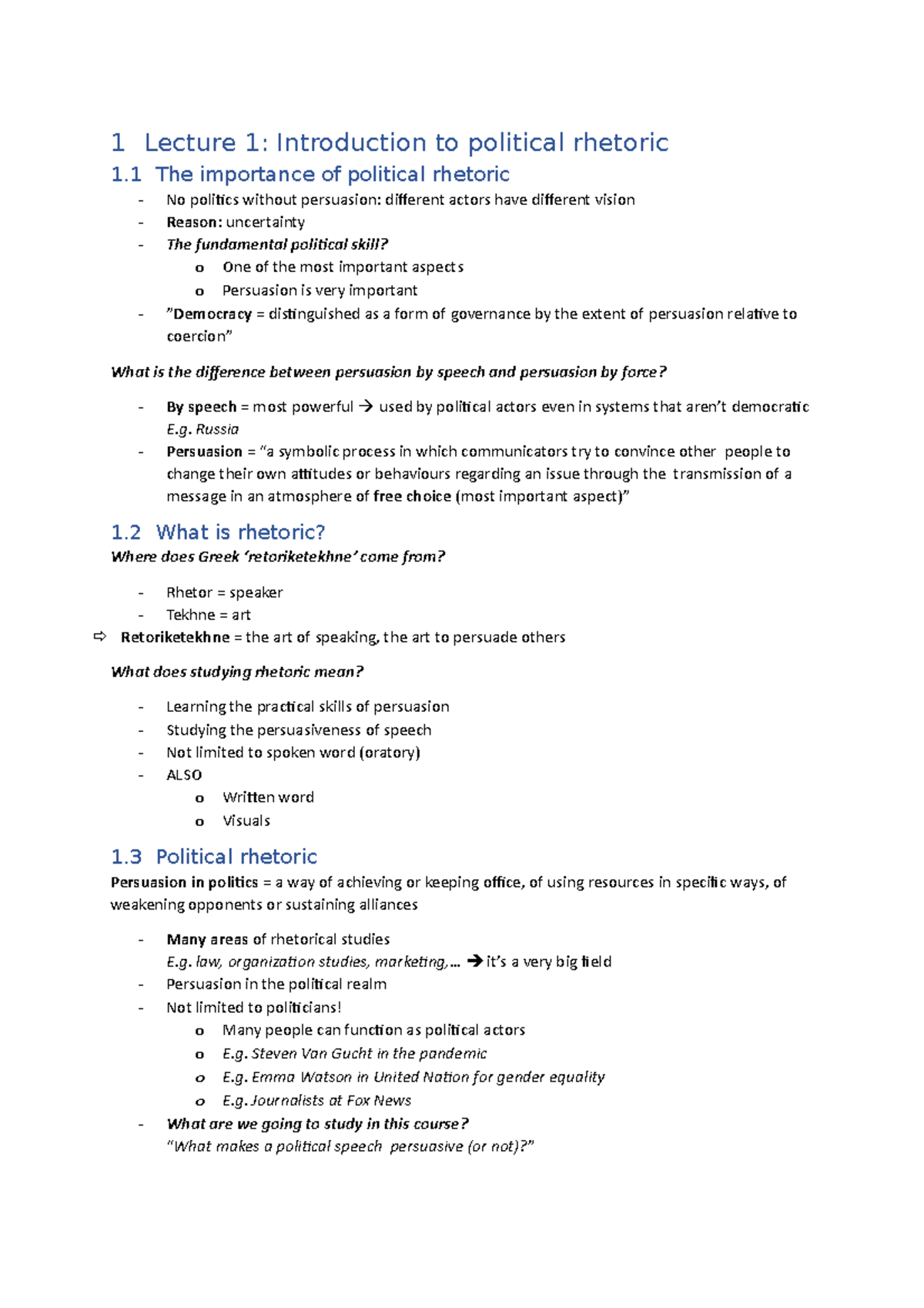 Lecture 1 Introduction to political rhetoric 1 Lecture 1