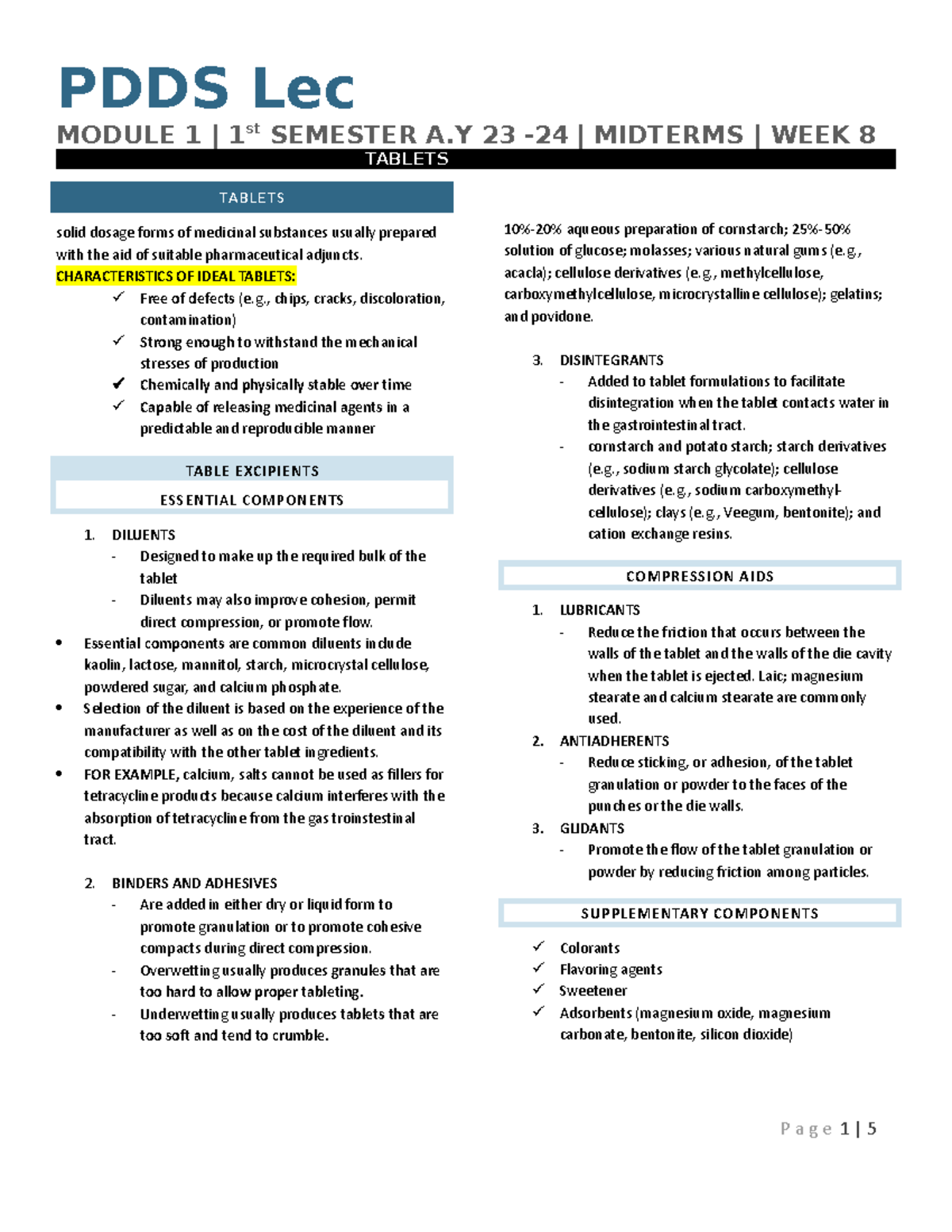 Tablets - PDDS Lec MODULE 1 | 1 st SEMESTER A 23 -24 | MIDTERMS | WEEK ...