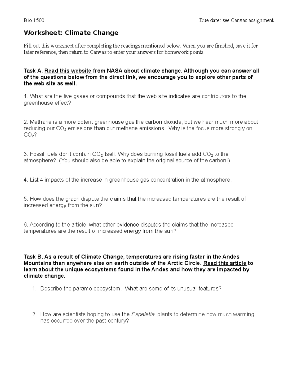 #21 climate change-1 - Active Learning - Bio 1500 Due date: see Canvas ...