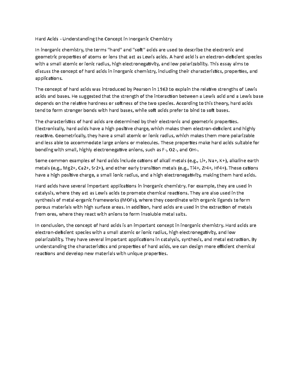 Hard Acids Understanding the Concept in Chemistry A hard