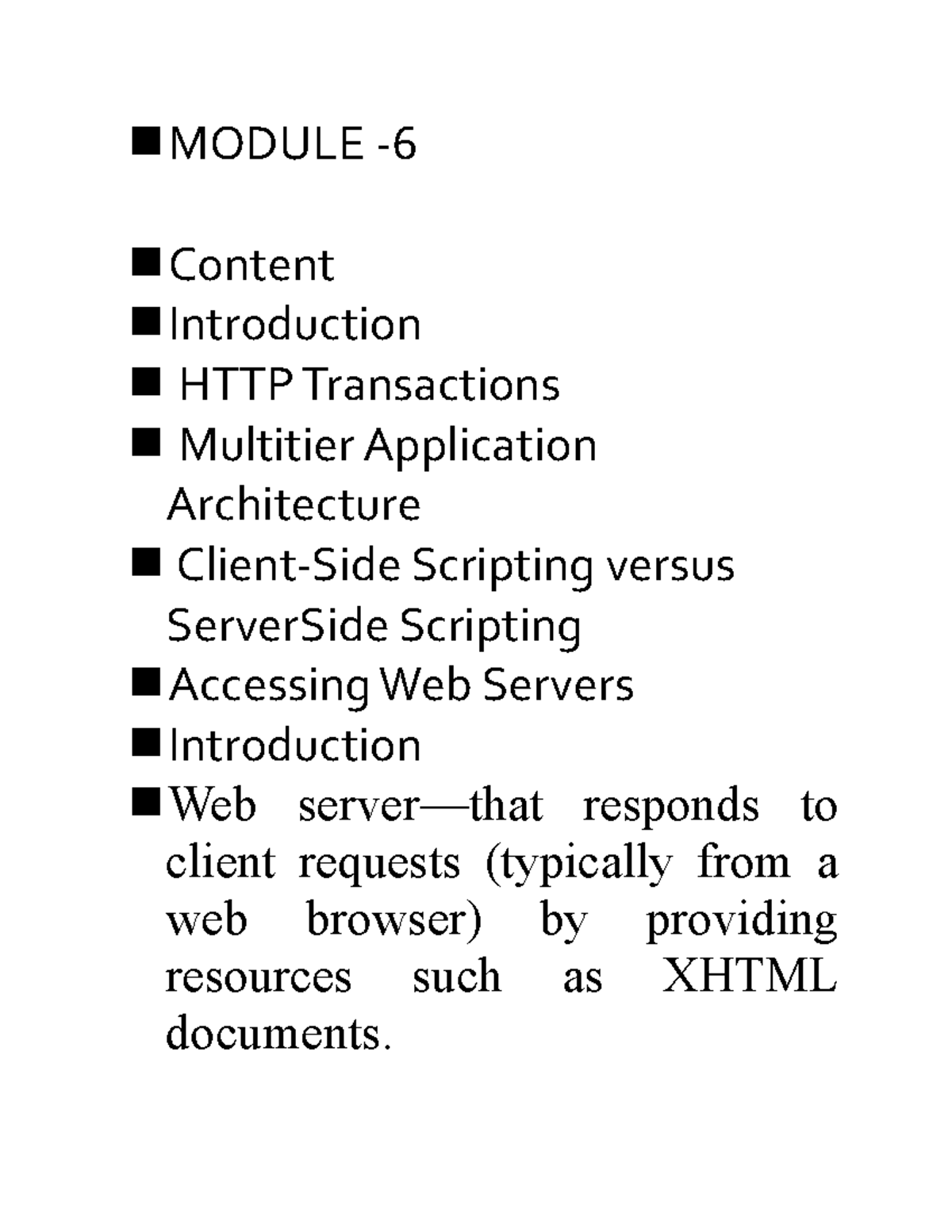 Module 6 - MODULE - Content Introduction HTTP Transactions Multitier ...