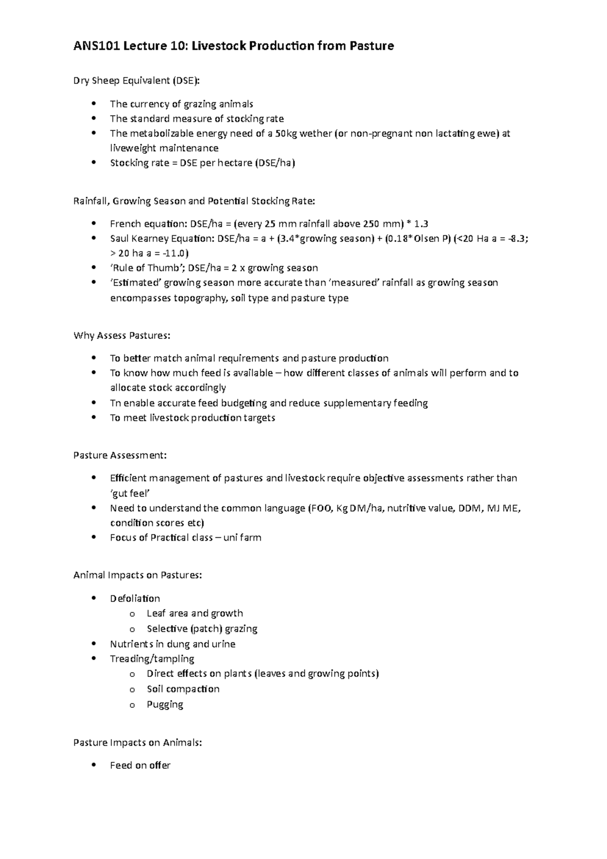 ANS101 Lecture 10 Livestock Production from Pasture - Dry Sheep ...