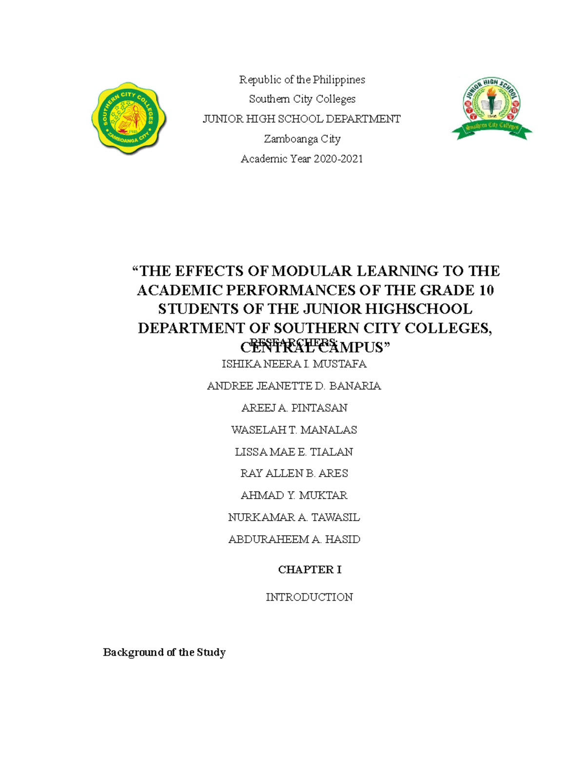 example of research title about modular learning