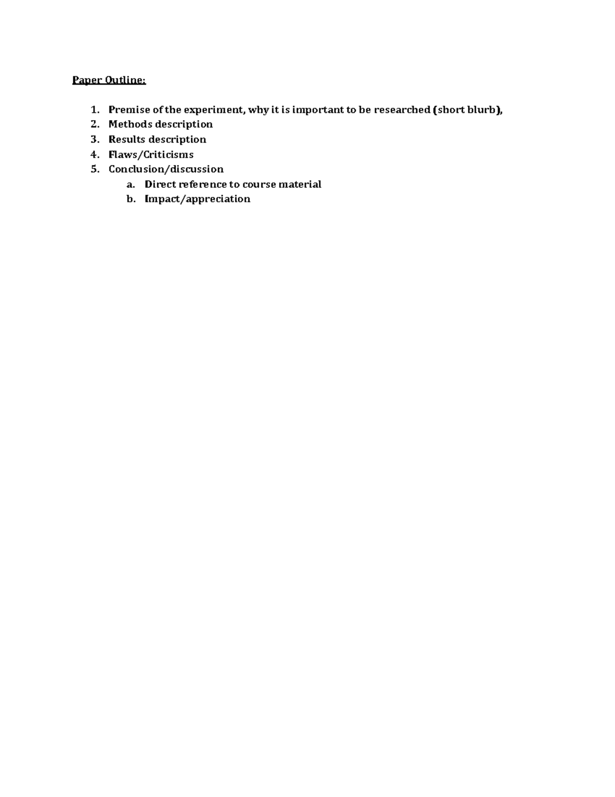 PBSI350 Paper#1 - Lecture notes - Paper Outline: 1. Premise of the ...