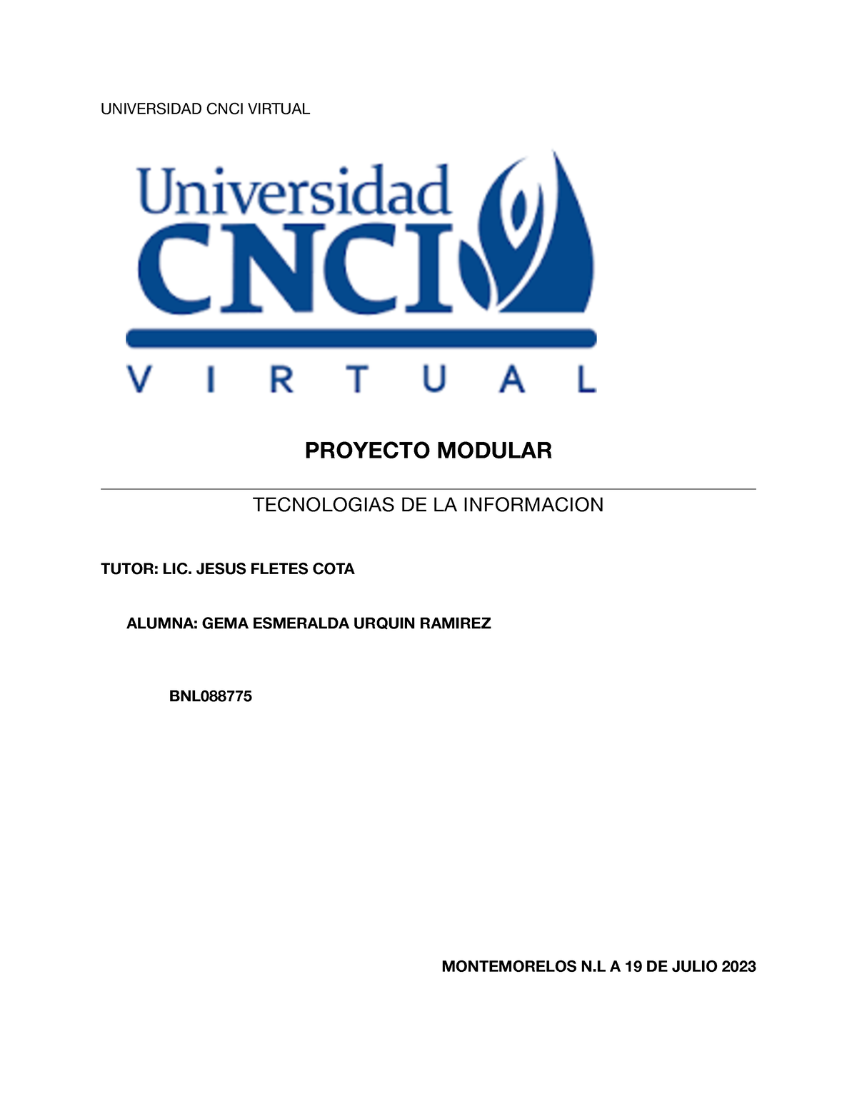 Proyecto Modular TICS - UNIVERSIDAD CNCI VIRTUAL PROYECTO MODULAR ...