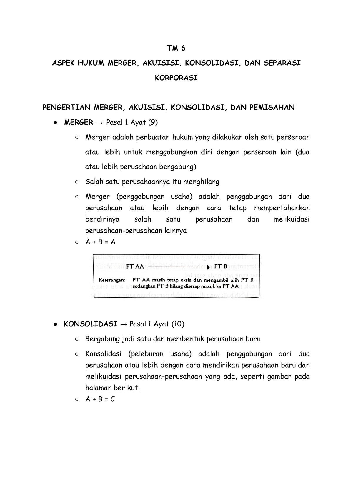 Humbis TM 6 Catatan Kuliah - TM 6 ASPEK HUKUM MERGER, AKUISISI ...