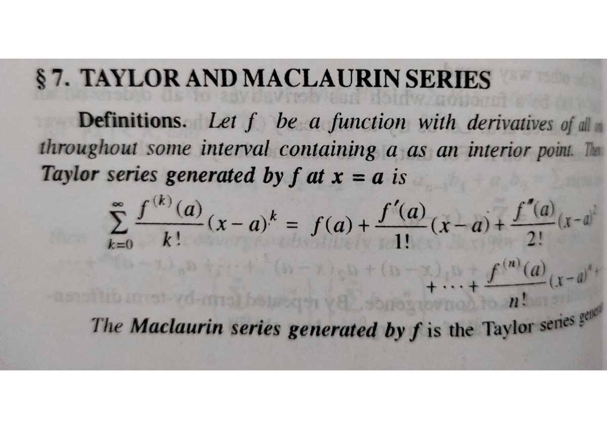 Taylor And Maclaurin Series Problems - Bsc Maths - Studocu