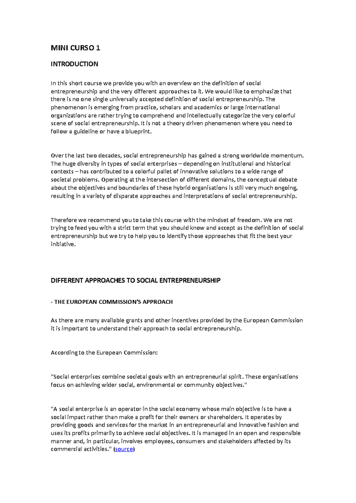 MINI Curso 1 - MINI CURSO 1 INTRODUCTION In this short course we ...