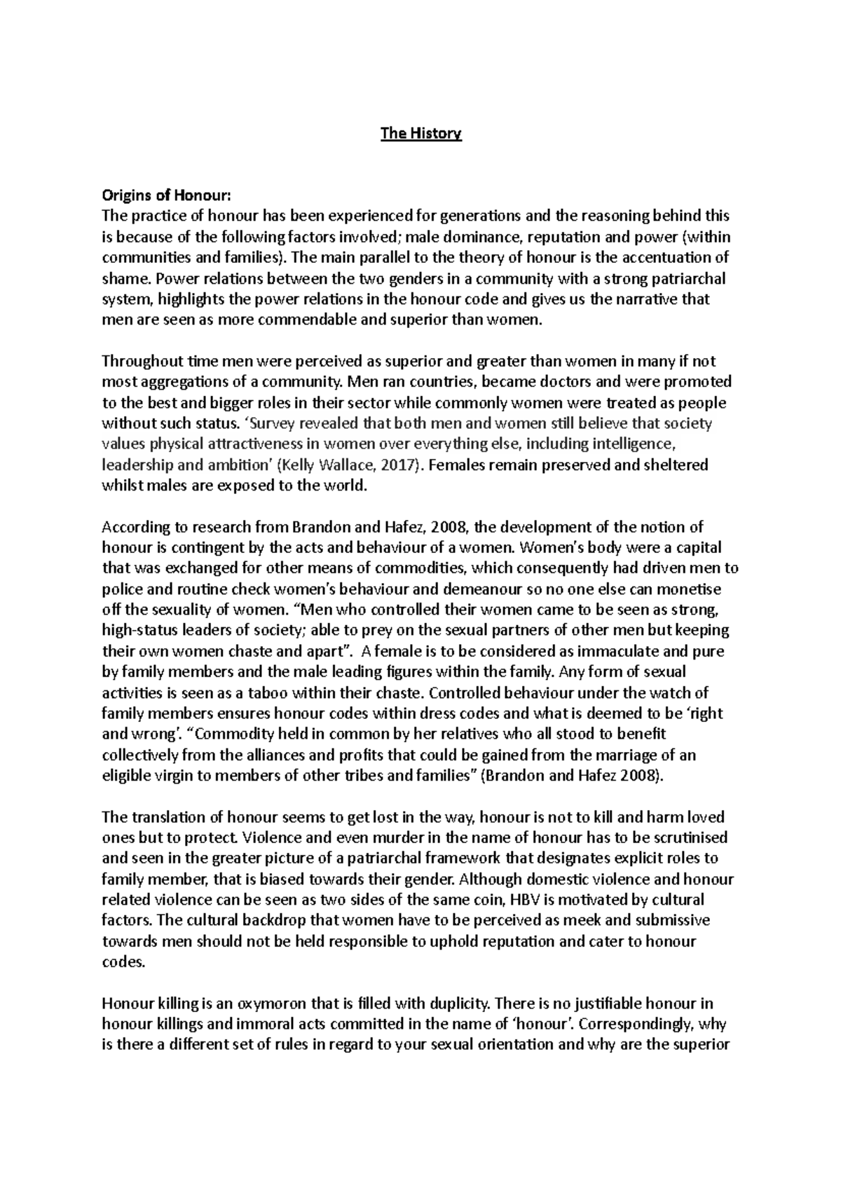 History chapter Lecture notes 110 The History Origins of Honour