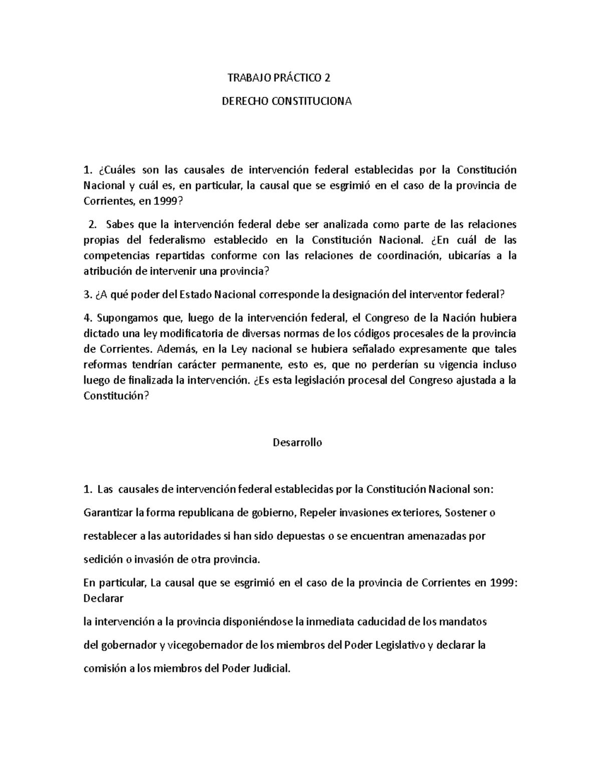 Trabajo Práctico 2 Derecho Constitucional - TRABAJO PRÁCTICO 2 DERECHO ...