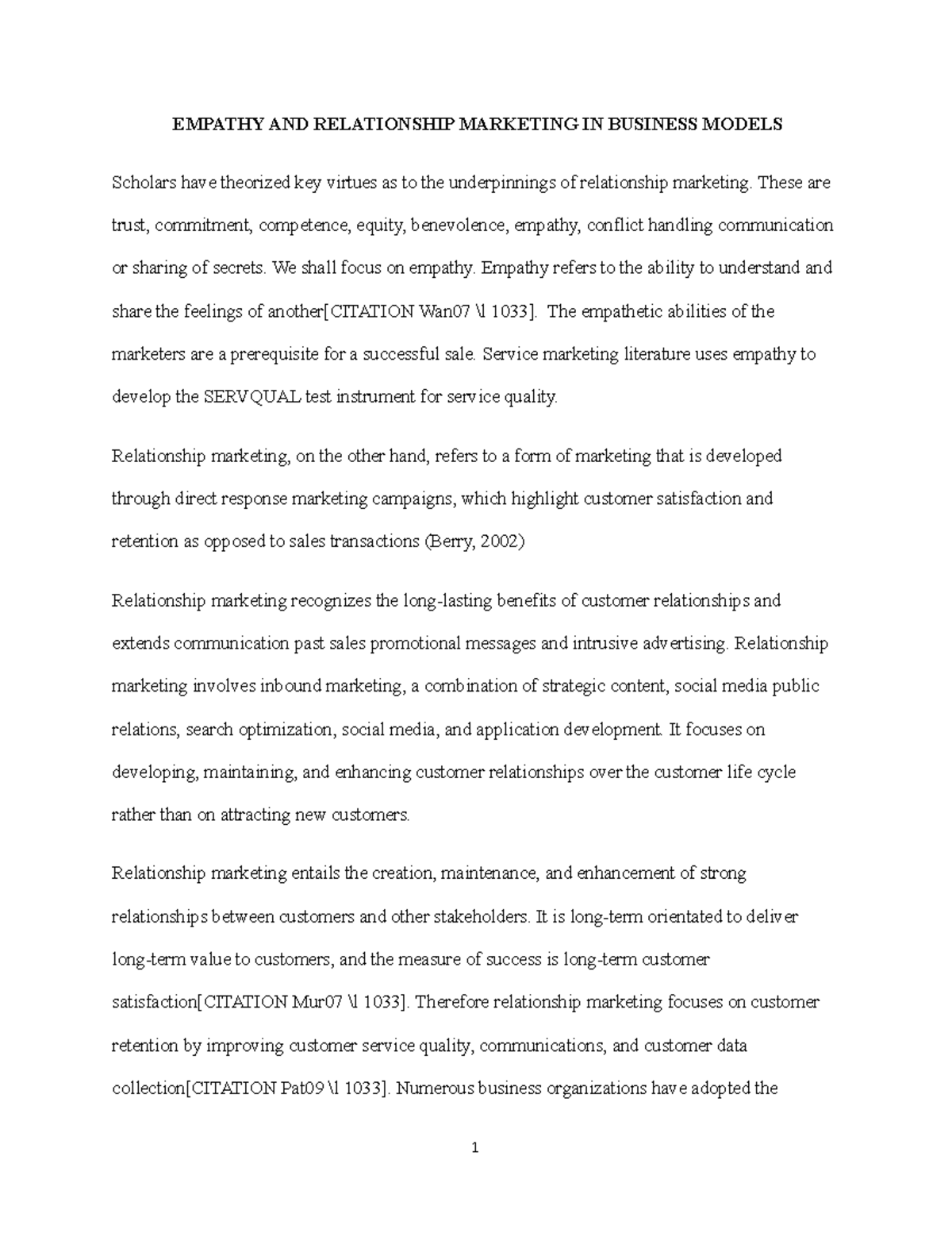 Empathy And Relationship Marketing In Business Models Empathy And Relationship Marketing In Studocu