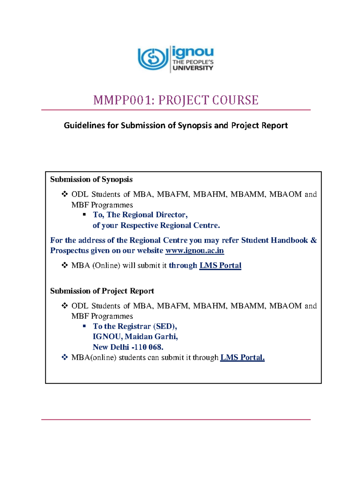 MMPP001 Project Guidelines - MMPP001: PROJECT COURSE Guidelines for ...