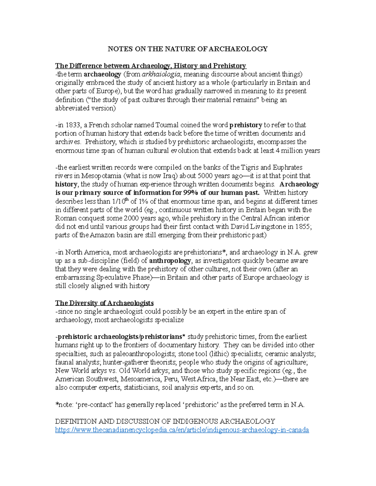 Notes on the Nature of Archaeology (Revised)(1) - Anth 1103 - MRU - Studocu