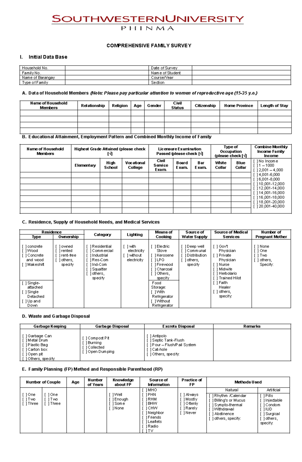 Comprehensive- Family- Survey - COMPREHENSIVE FAMILY SURVEY I. Initial ...