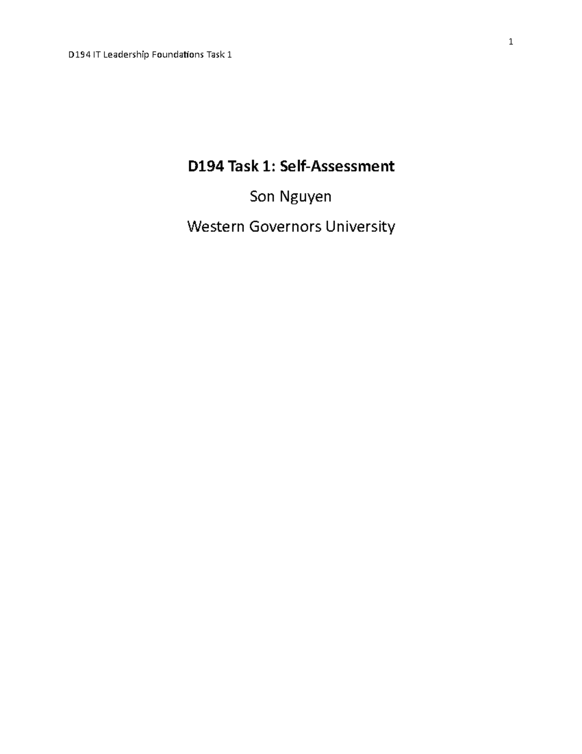 D194 OSM1 Task 1 - Task 1 of D194 OSM1 Task 1 - D194 IT Leadership ...