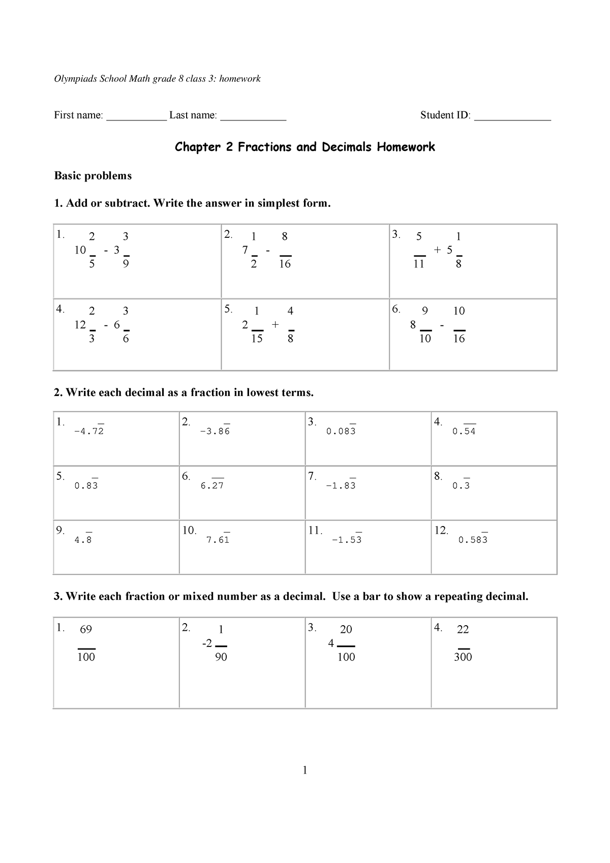 Class 03 Math G 8 Homework Feb 18-22 - First Name:             Last 