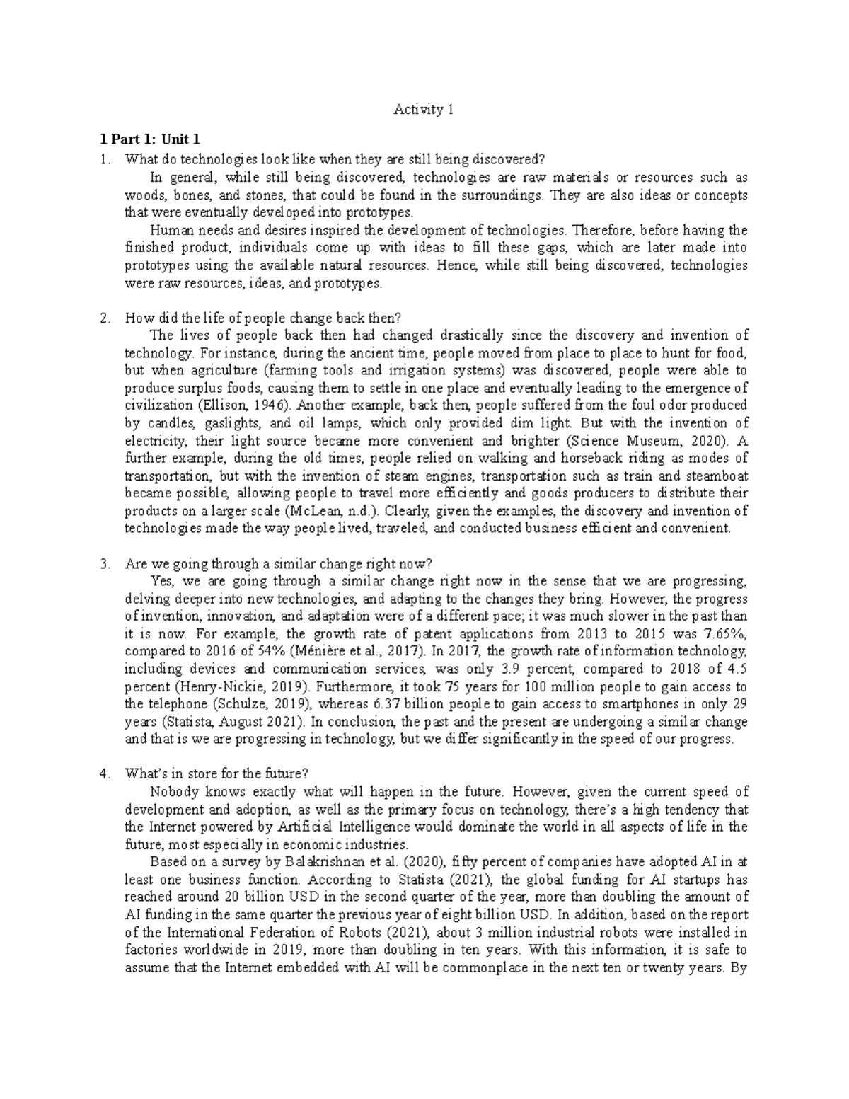 Activity 1 PART 1 - 1. Have we actually progressed as a result of the ...