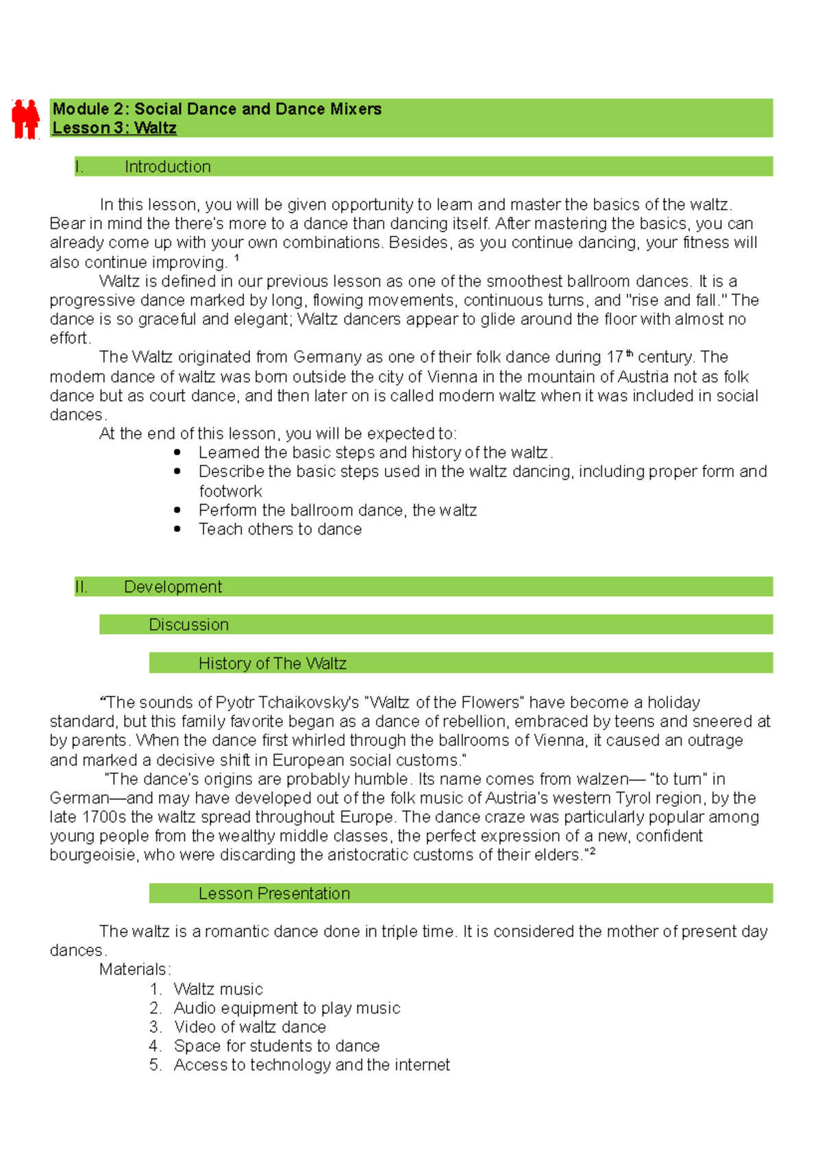 Module 2 Lesson 3 Lecture notes 13 Module 2 Social Dance and Dance Mixers Lesson 3 Waltz