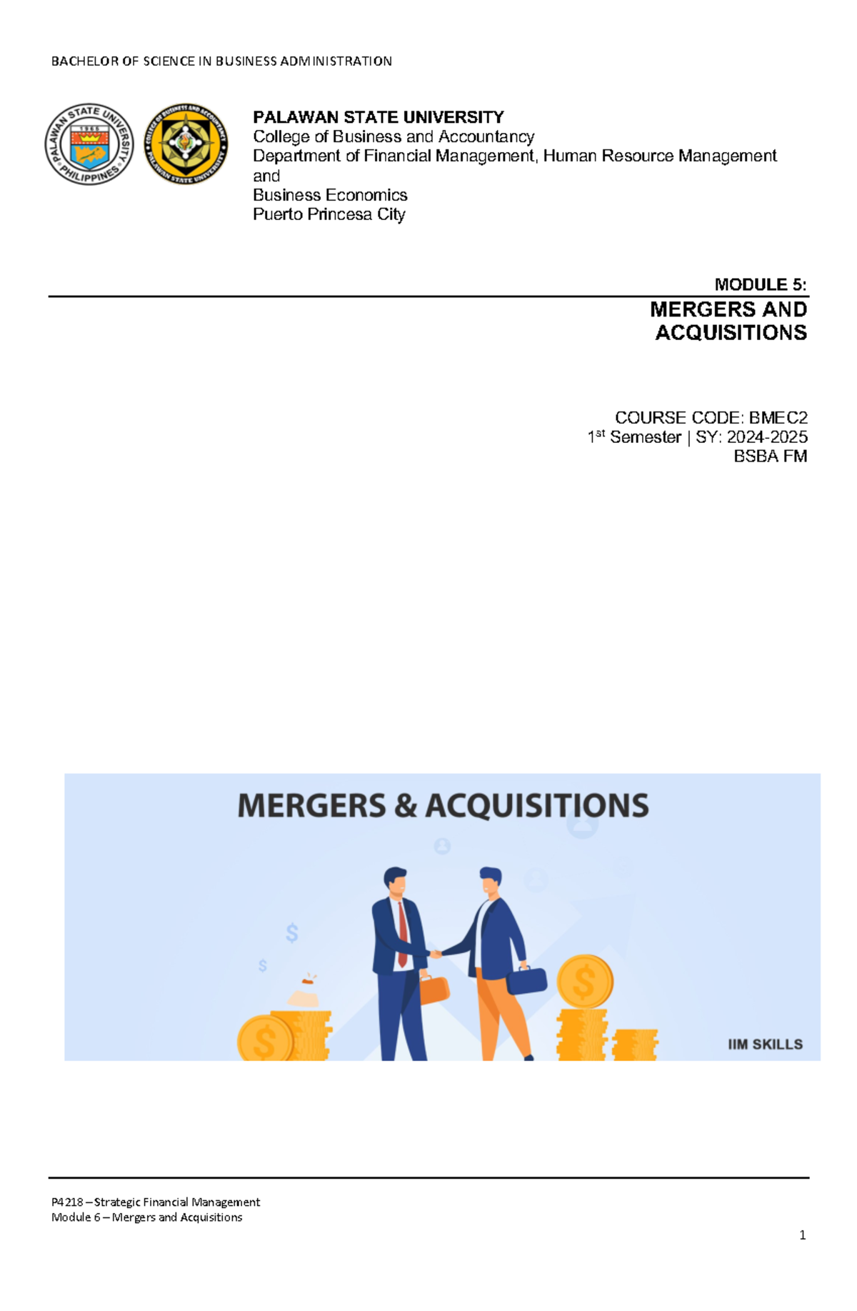 Module 6 - Mergers and Acquisitions - P4218 – Strategic Financial ...