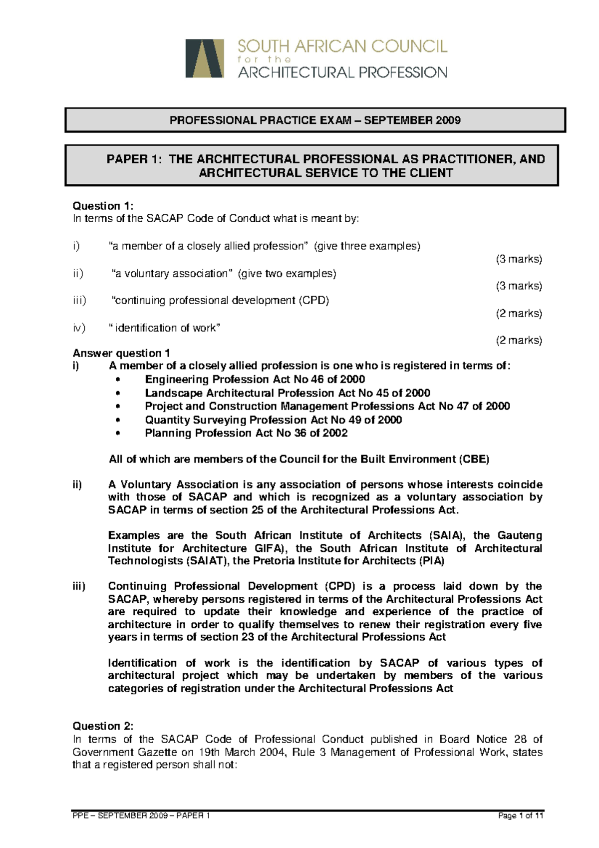 2009 September - Exam Papers - PROFESSIONAL PRACTICE EXAM - SEPTEMBER ...