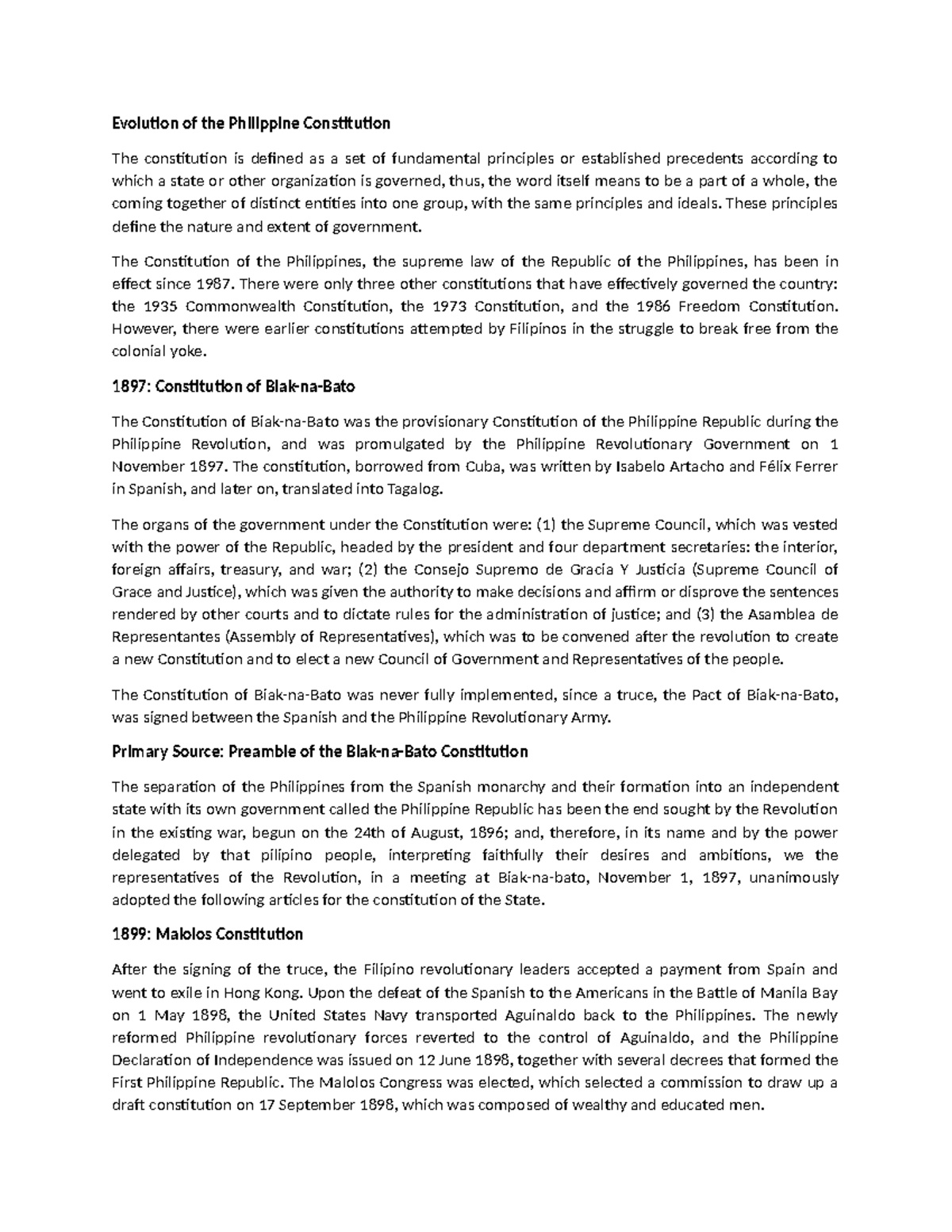 Evolution of the Philippine Constitution - These principles define the ...