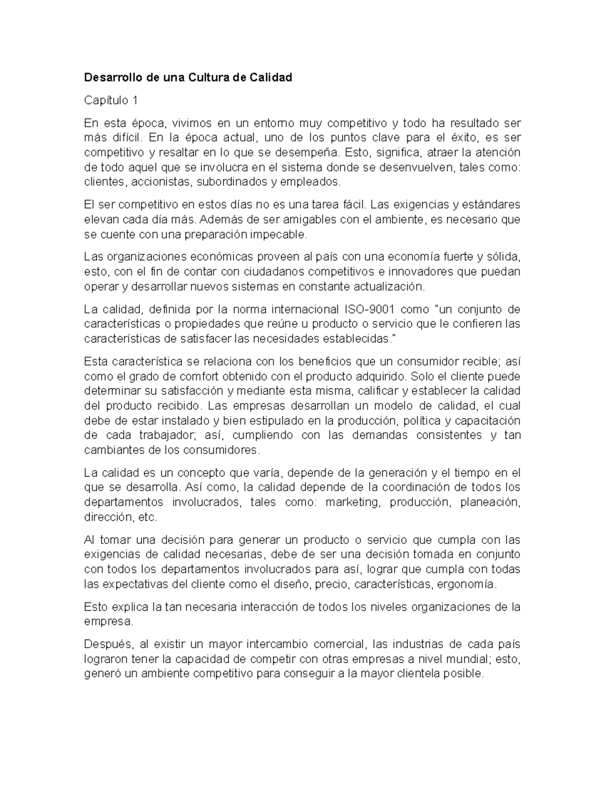 Desarrollo de una Cultura de Calidad - Desarrollo de una Cultura de ...