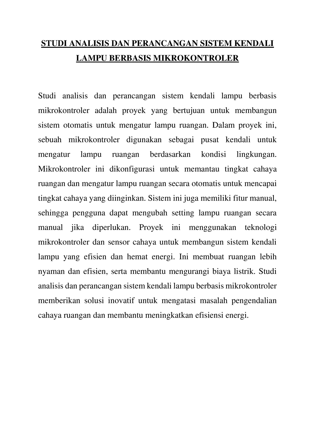 Studi Analisis DAN Perancangan Sistem Kendali Lampu Berbasis ...