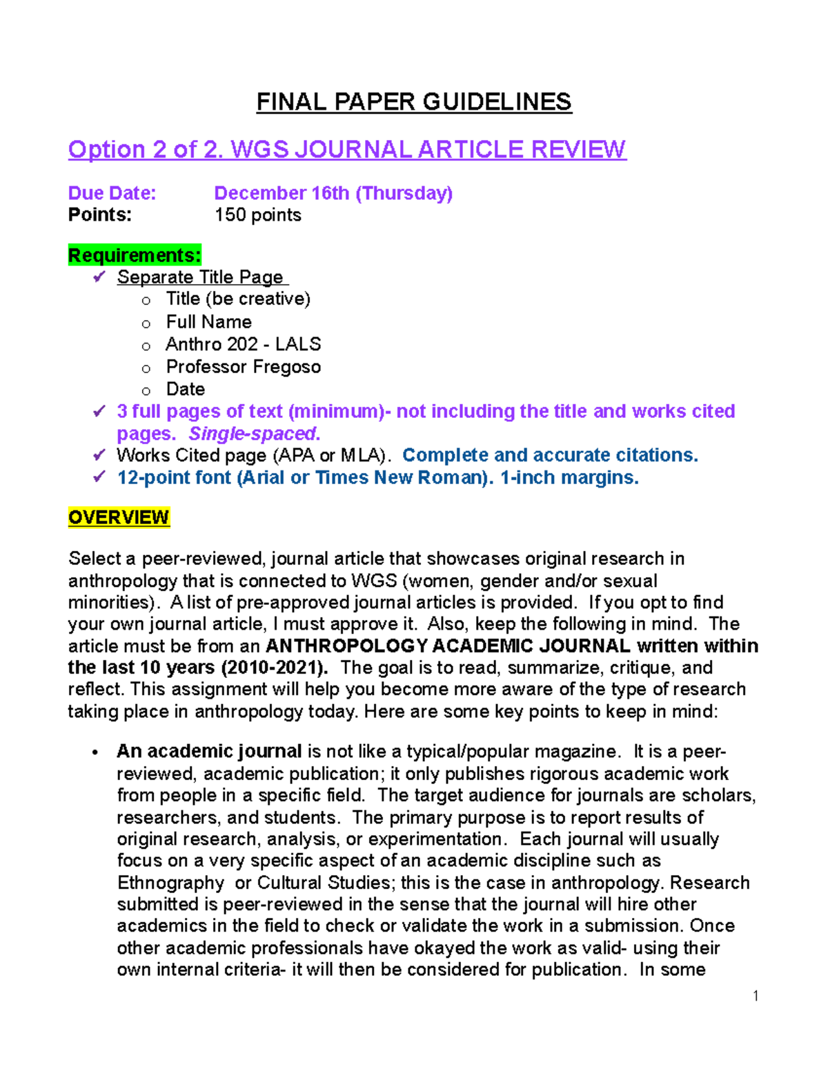 Hum 3 - humanities notes - FINAL PAPER GUIDELINES Option 2 of 2. WGS ...