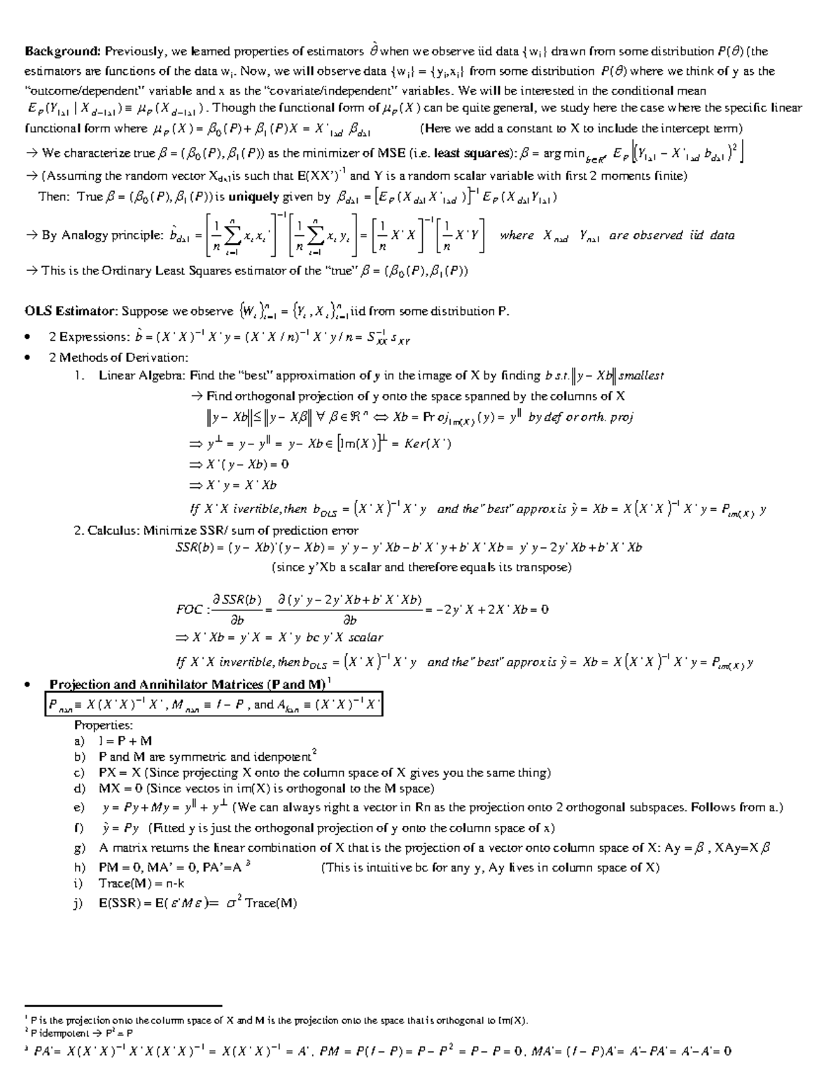 Hayashi ch1 2- ols theory - Background: Previously, we learned ...