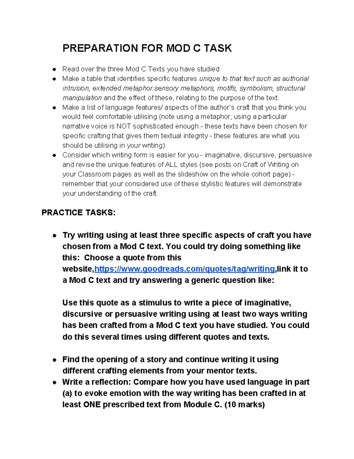 Prep for Mod C - Preparations summary for mod c - PREPARATION FOR MOD C ...