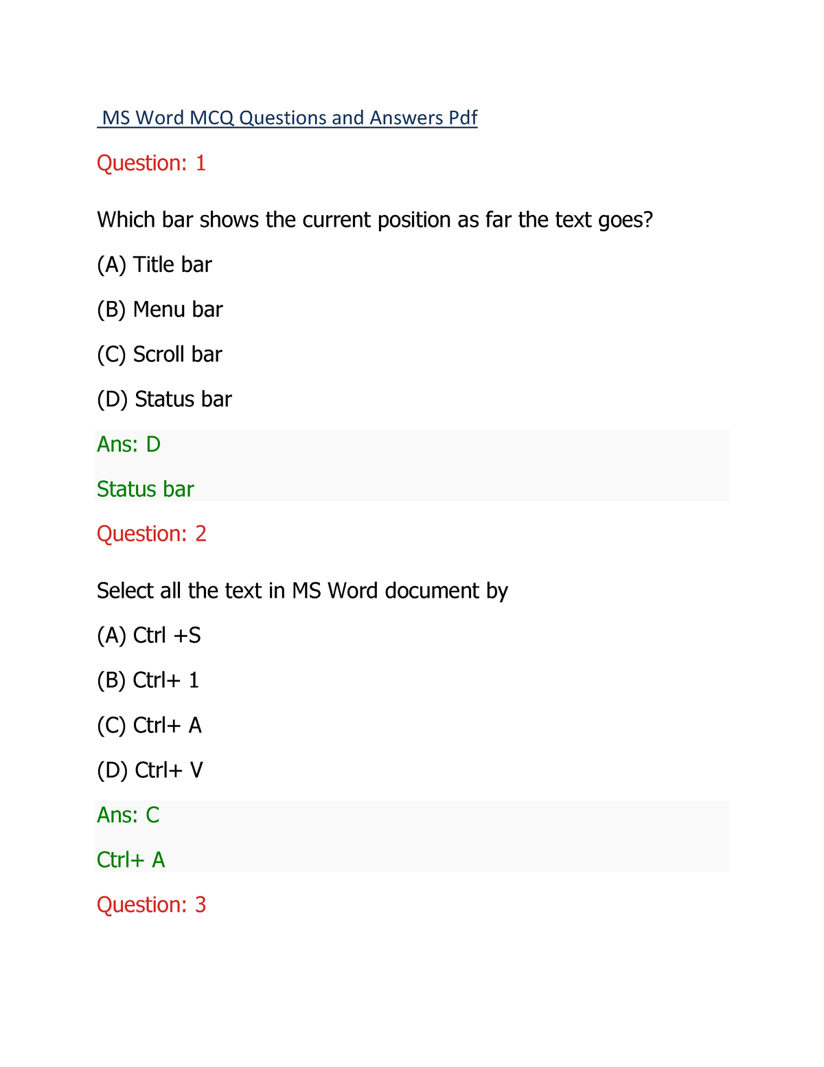 Ms Word Mcq Questions Answers MS Word MCQ Questions And Answers Pdf 