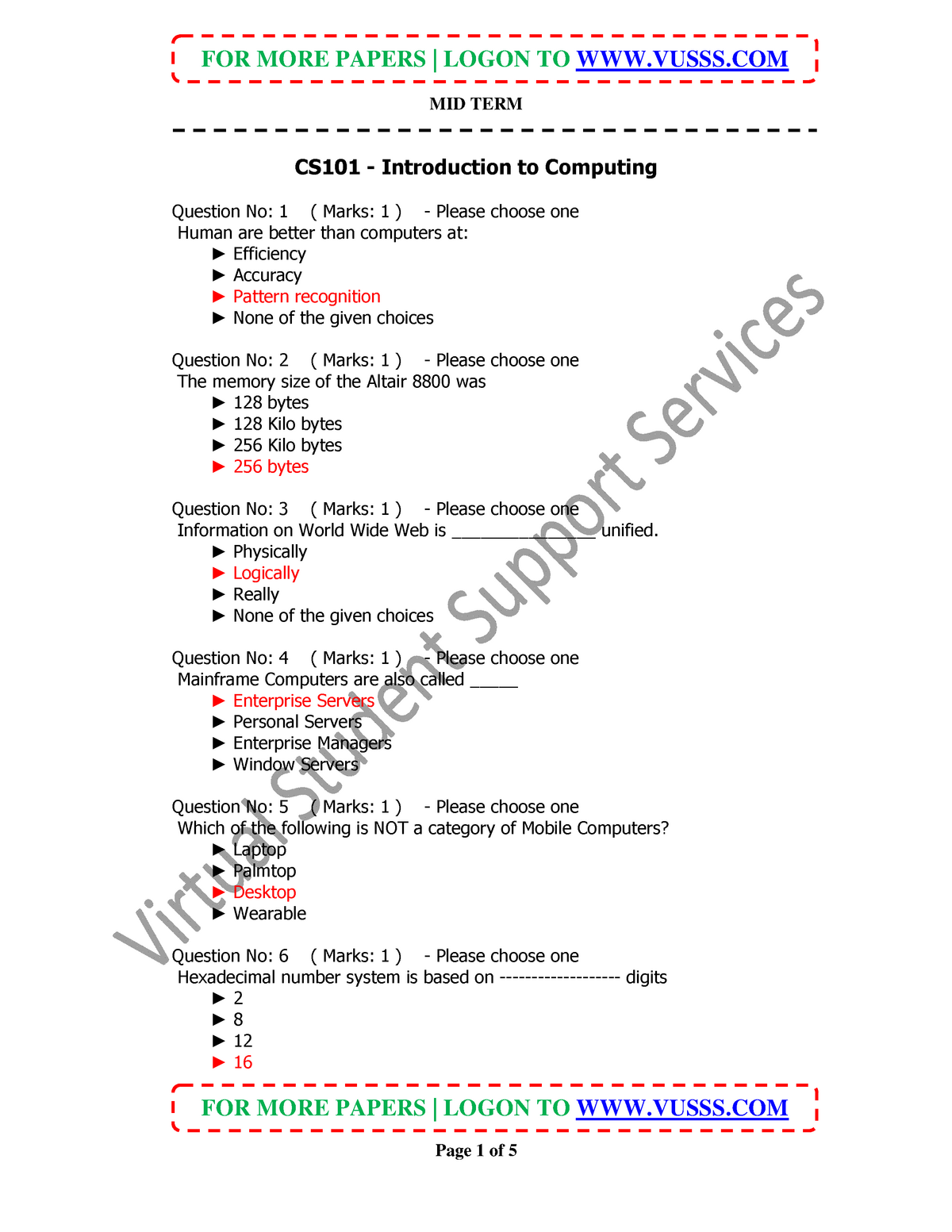 cs101 mid term papers