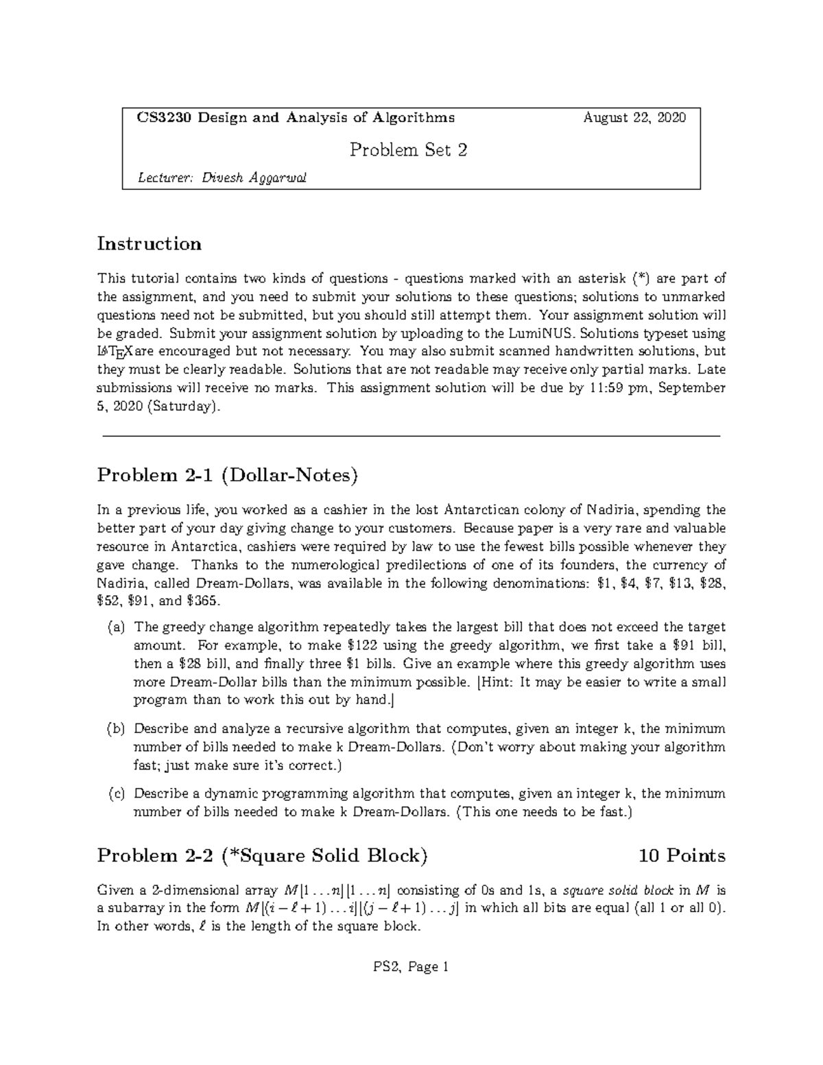 Unknown 2 - Nil - CS3230 Design and Analysis of Algorithms August 22 ...