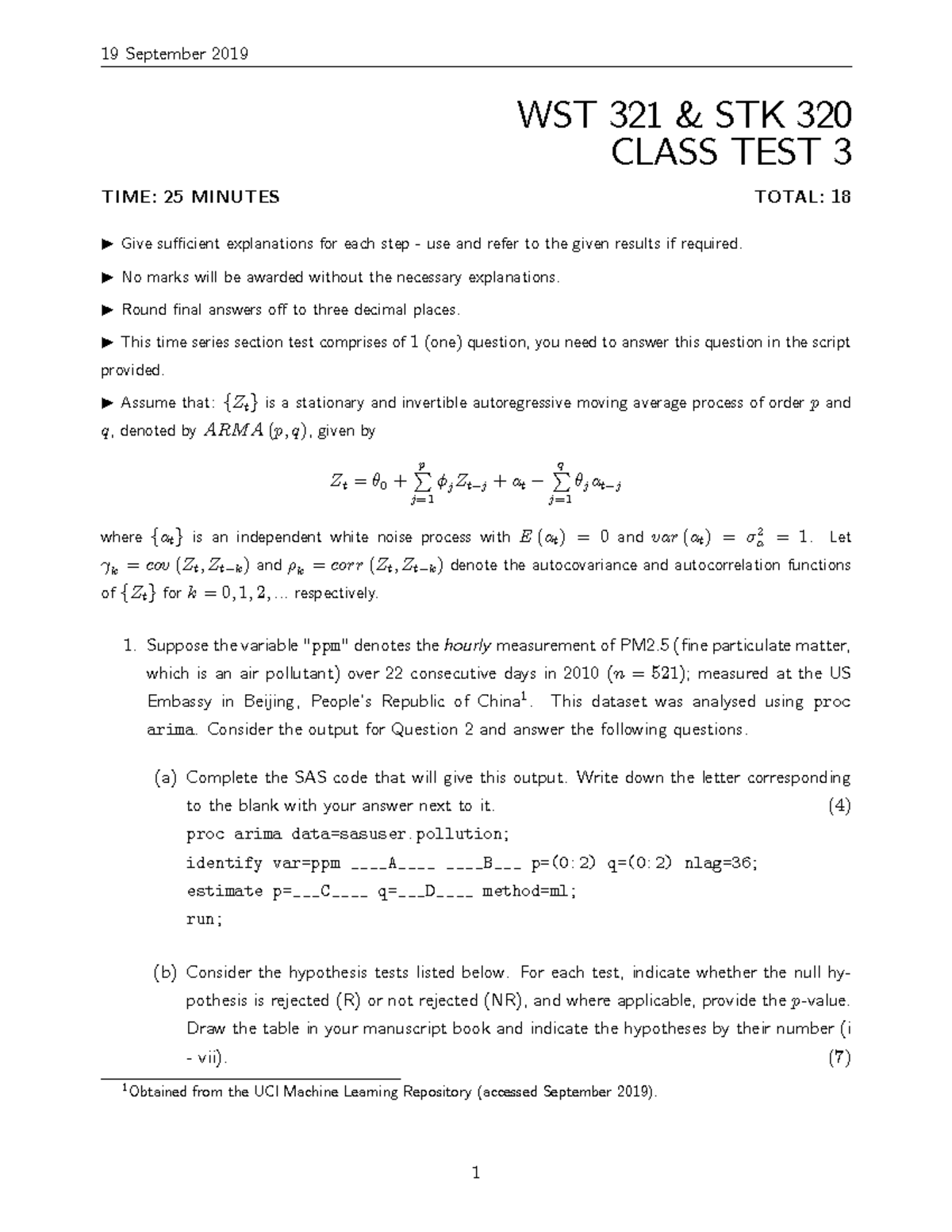 Class Test 32019 - 19 September 2019 WST 321 & STK 320 CLASS TEST 3 ...