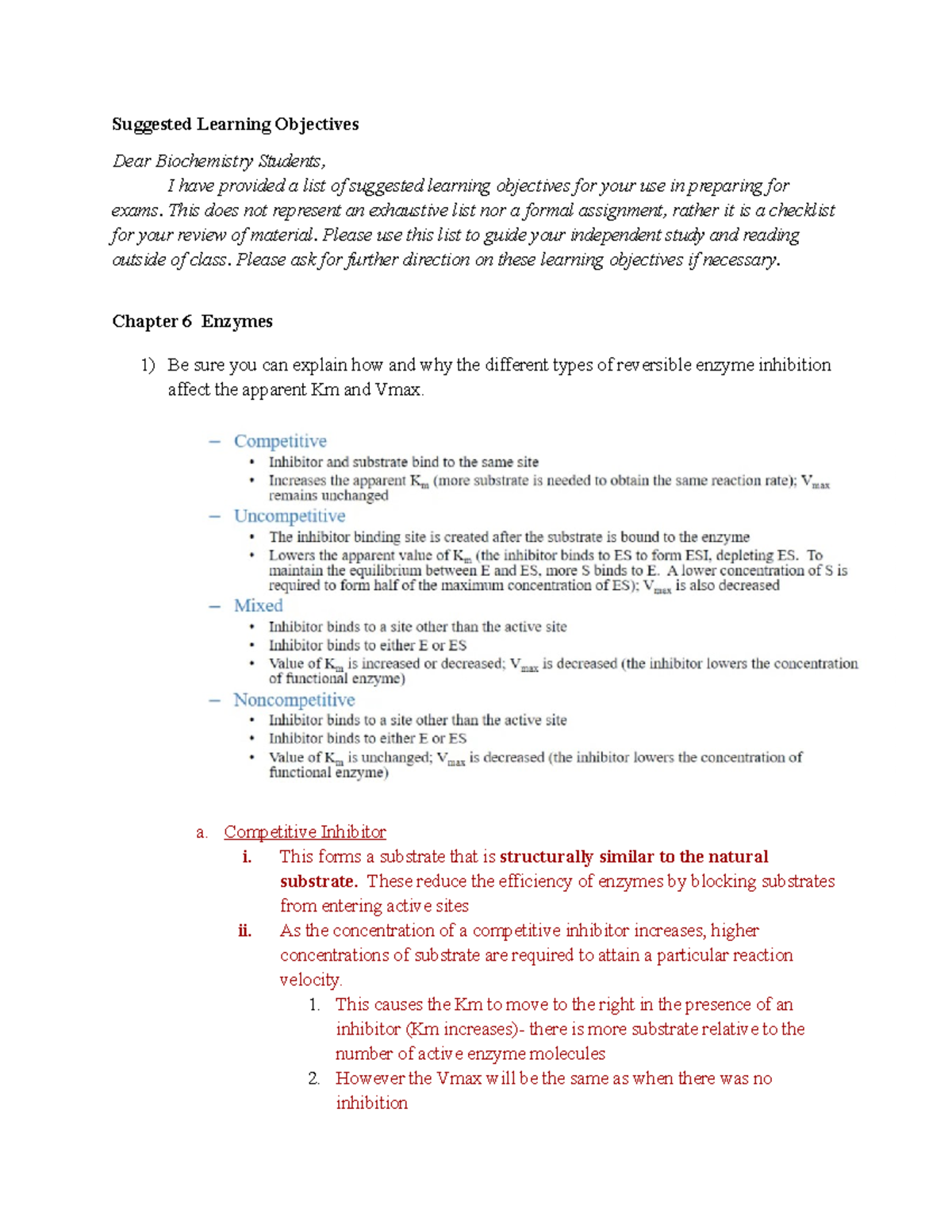 Suggested Learning Objectives Unit 2 Suggested Learning Objectives Dear Biochemistry Students