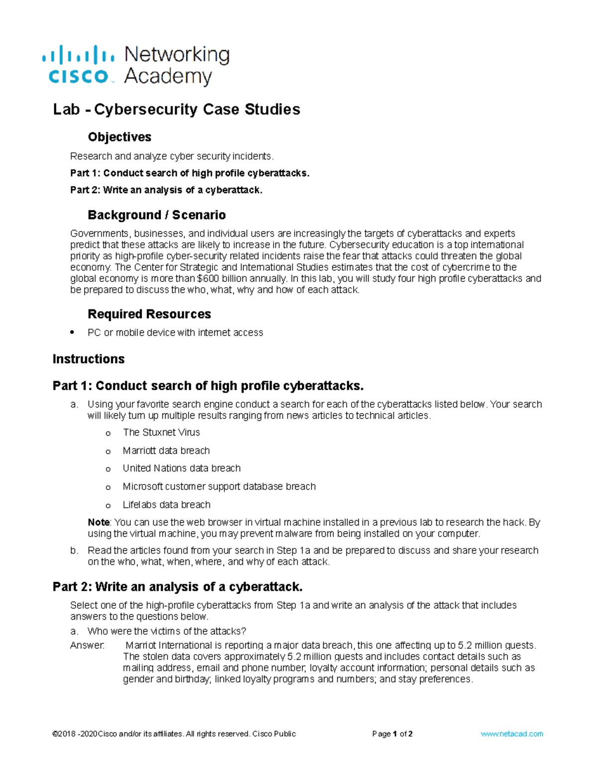 1.1.6 Lab - Cybersecurity Case Studies - Lab - Cybersecurity Case ...