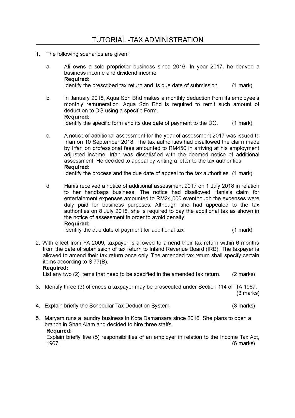 Tutorial Tax Admin - past year question - StuDocu