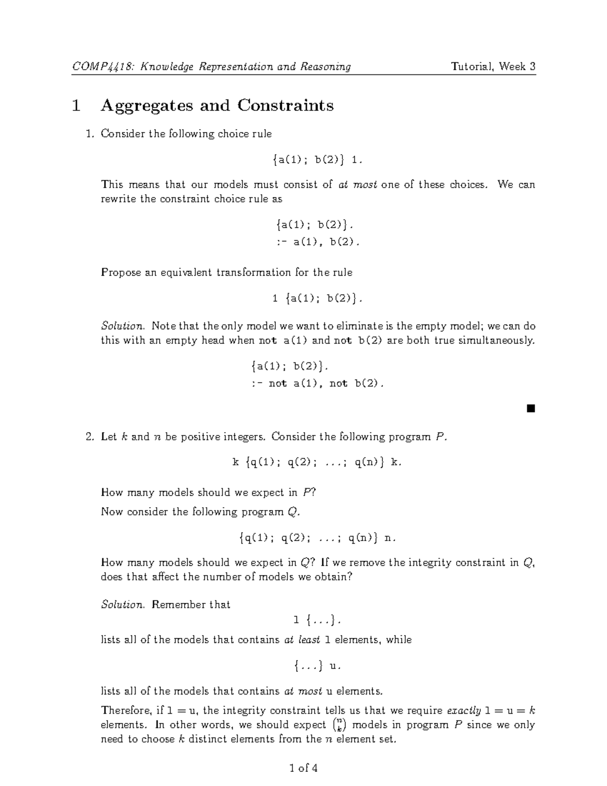 Problem Set 2 Solutions - 1 Aggregates And Constraints Consider The ...