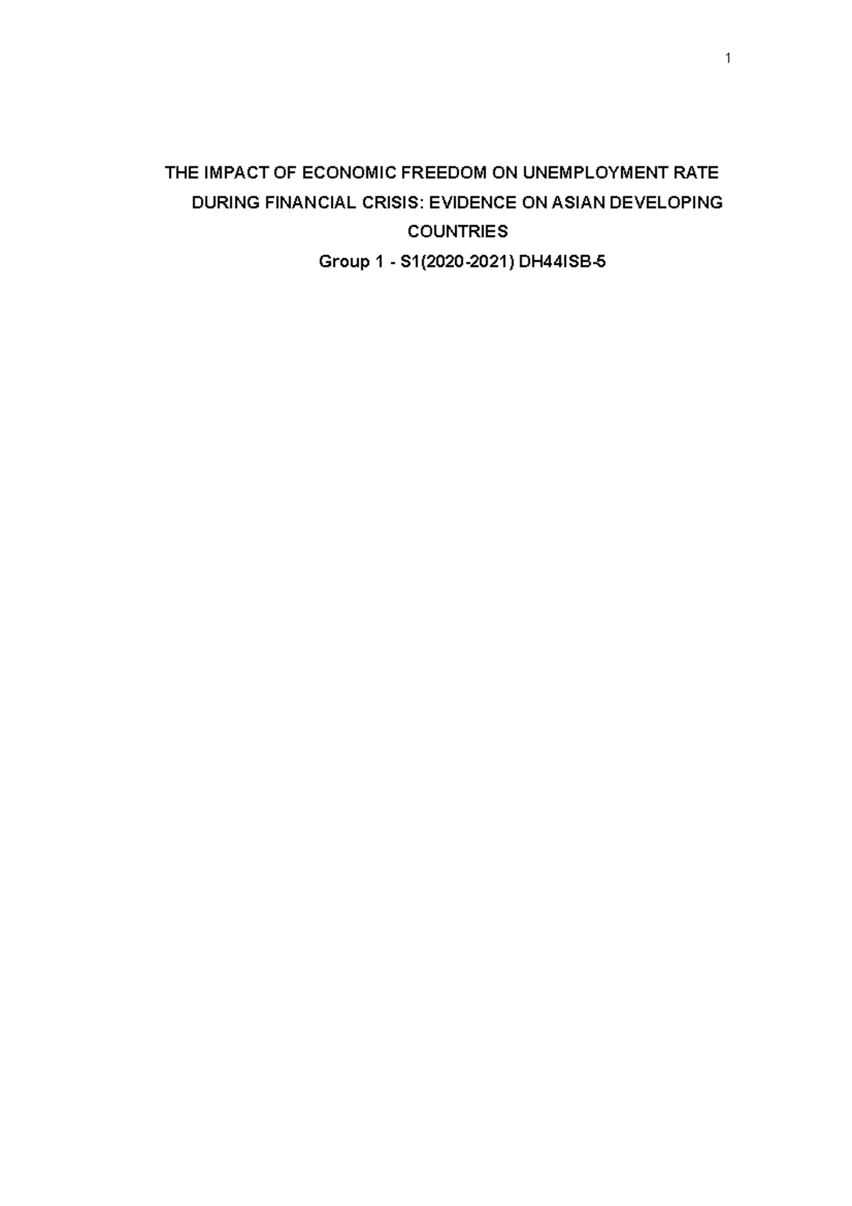 THE IMPACT OF ECONOMIC FREEDOM ON UNEMPLOYMENT RATE DURING FINANCIAL ...