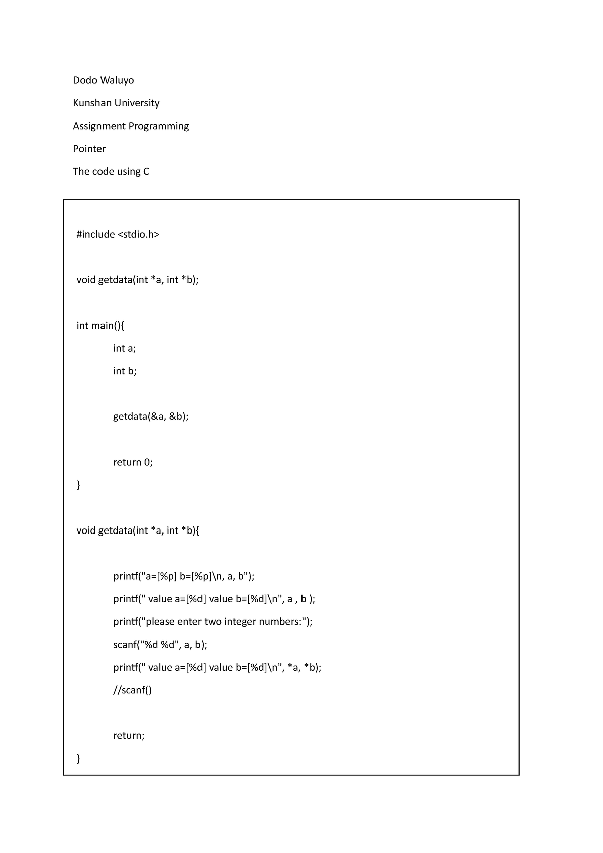 pointer assignment format