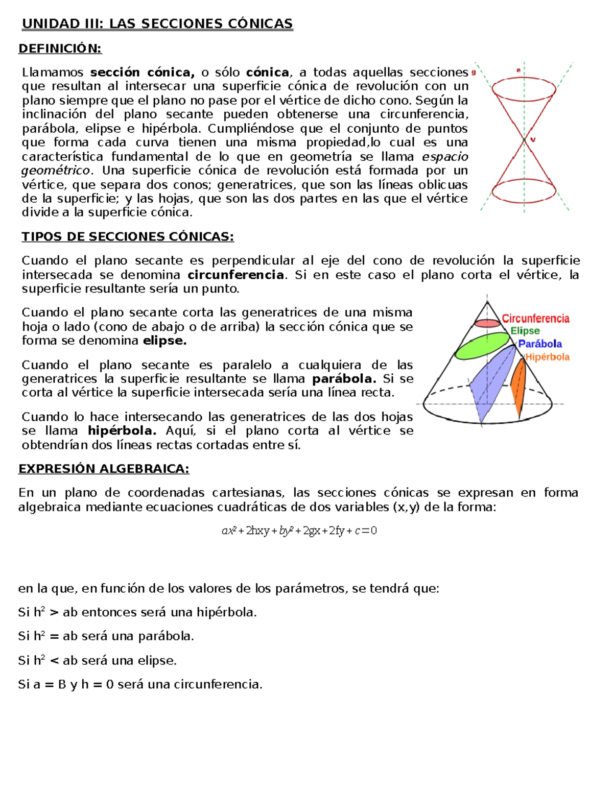 Unid Ad Iii Las Secciones CÓnicas Unidad Las Secciones Llamamos O A Todas Aquellas Secciones