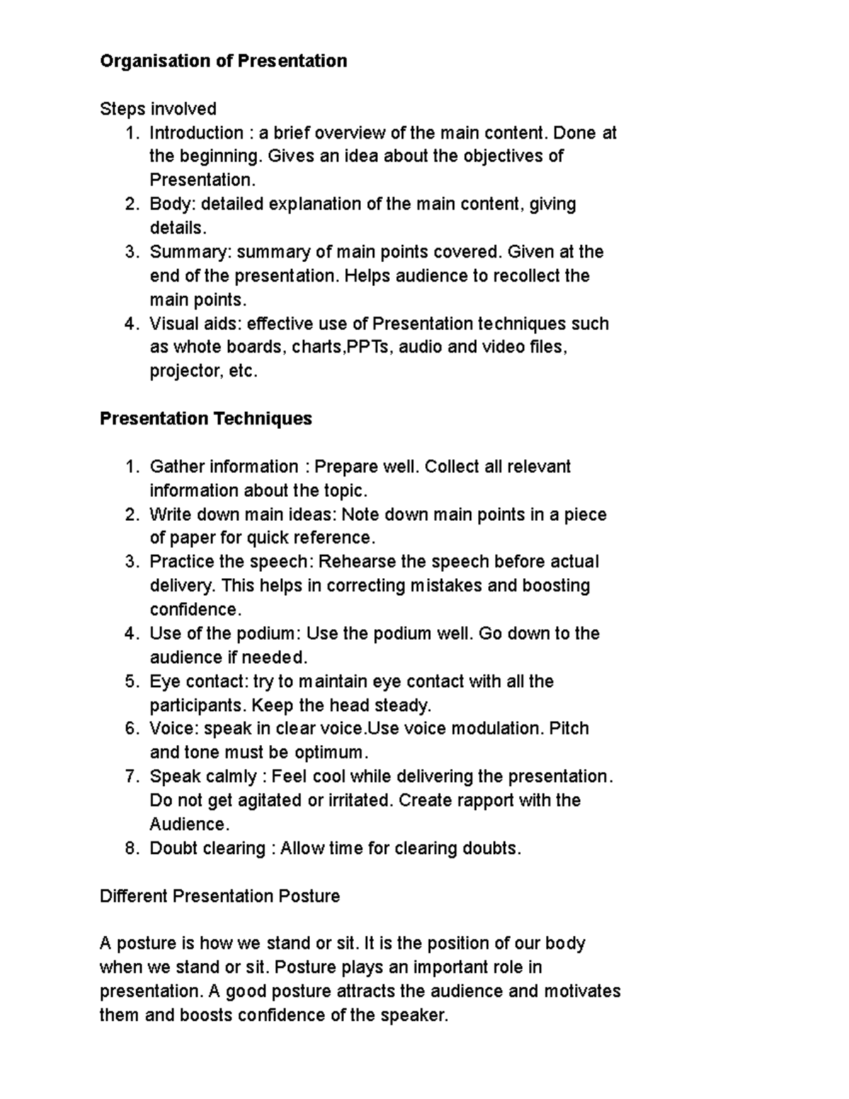 Presentation - Organisation of Presentation Steps involved 1 ...