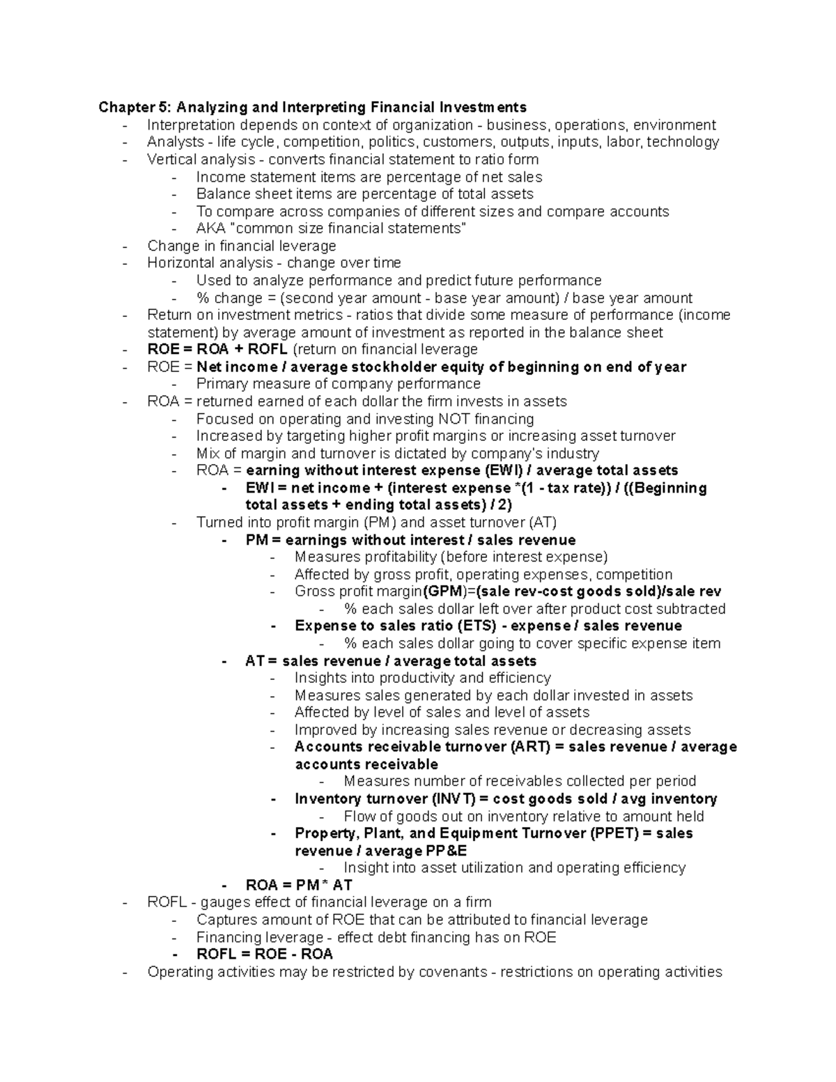 ACCY 200 Notes CH 5 - Chapter 5: Analyzing and Interpreting Financial ...